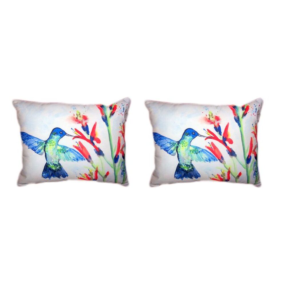 Pair Of Betsy Drake Hummingbird & Fire Plant No Cord Pillows 16 X 20